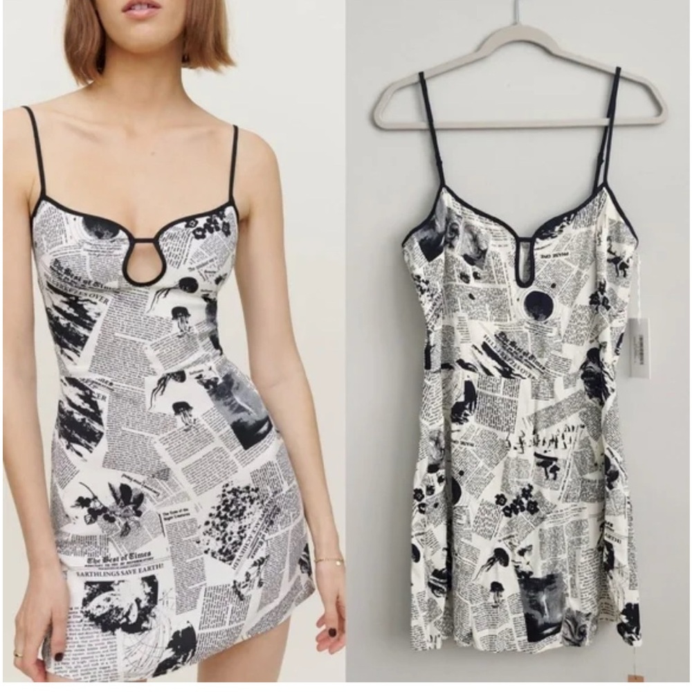 Reformation Joni Dress in Climate Newsprint